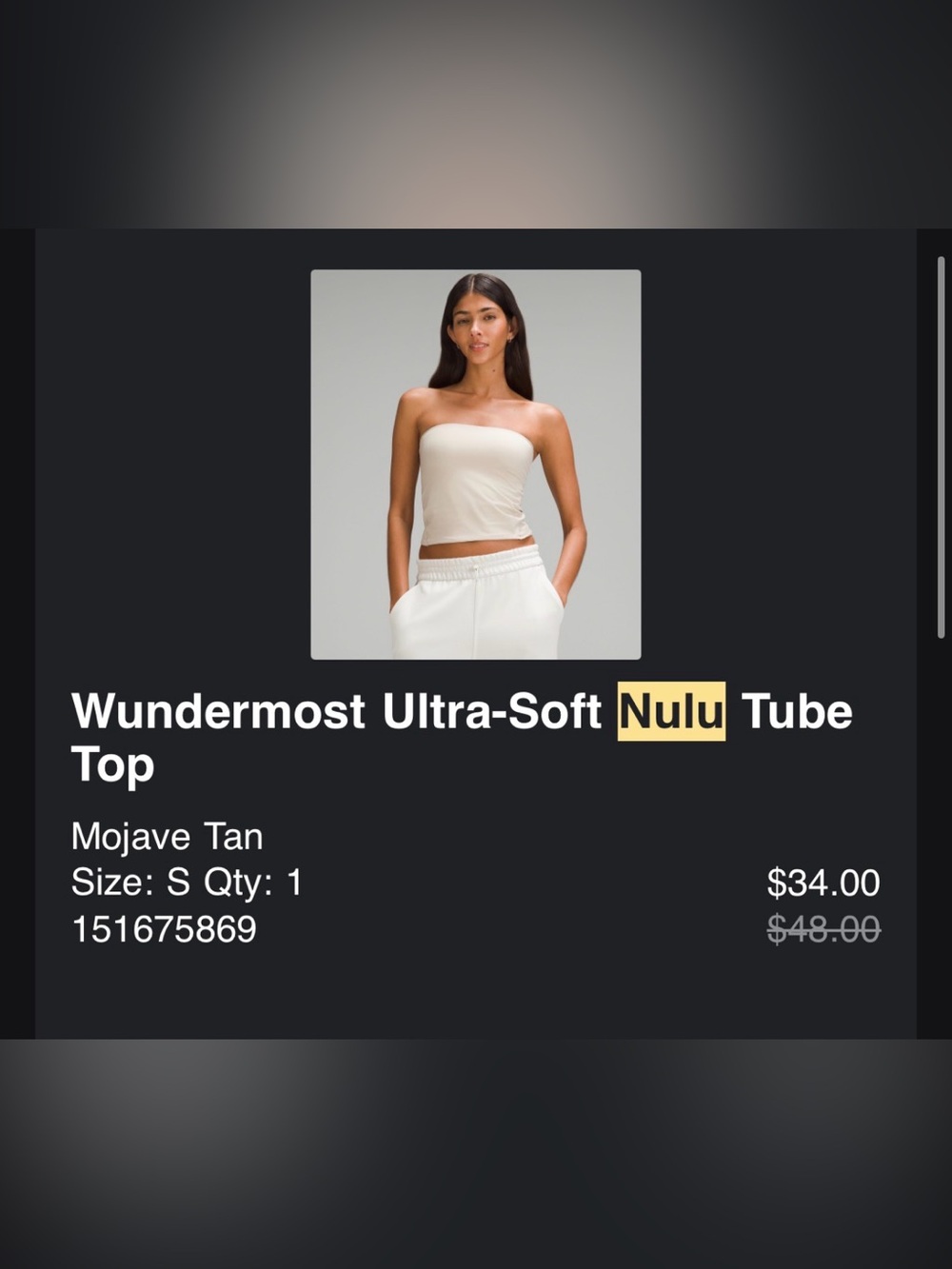 Wundermost Lululemon nulu tube top like new